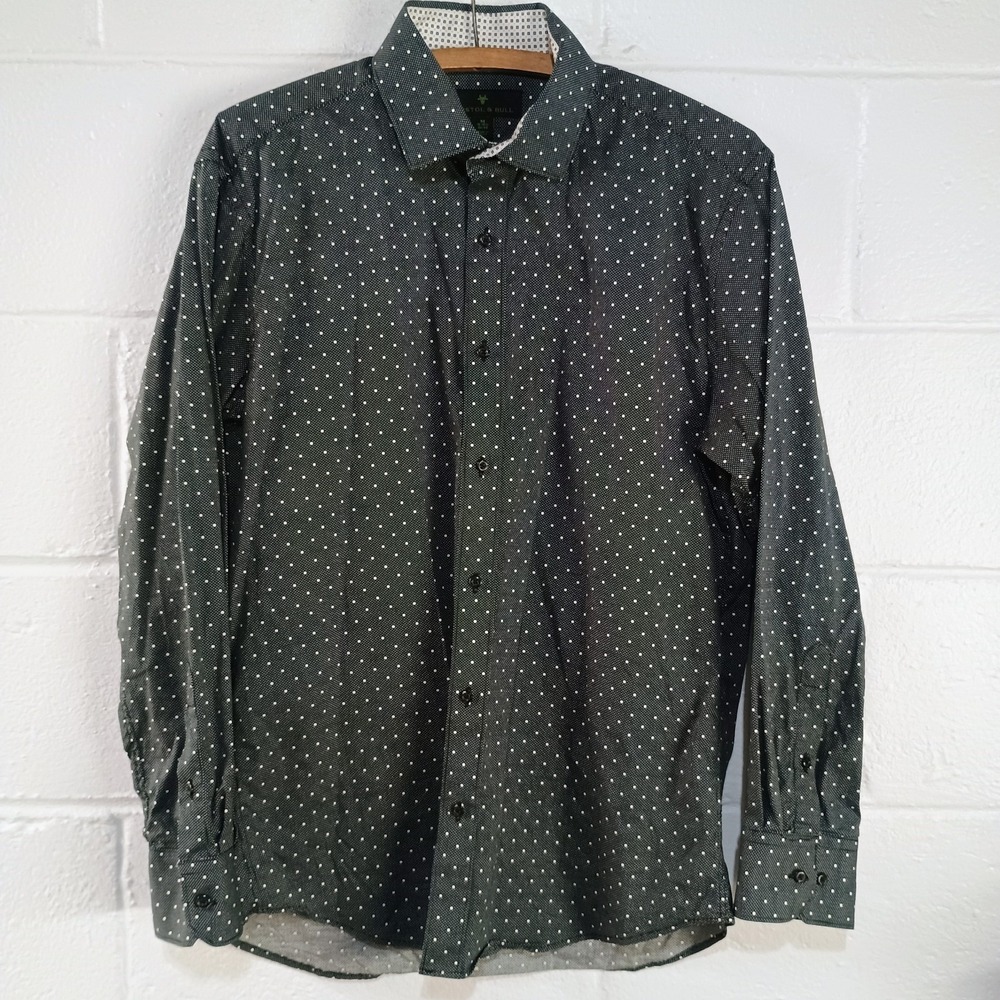 Bristol & Bull Black Polka Dot‎ Button Up Long Sleeve Cotton Shirt Men's MEDIUM